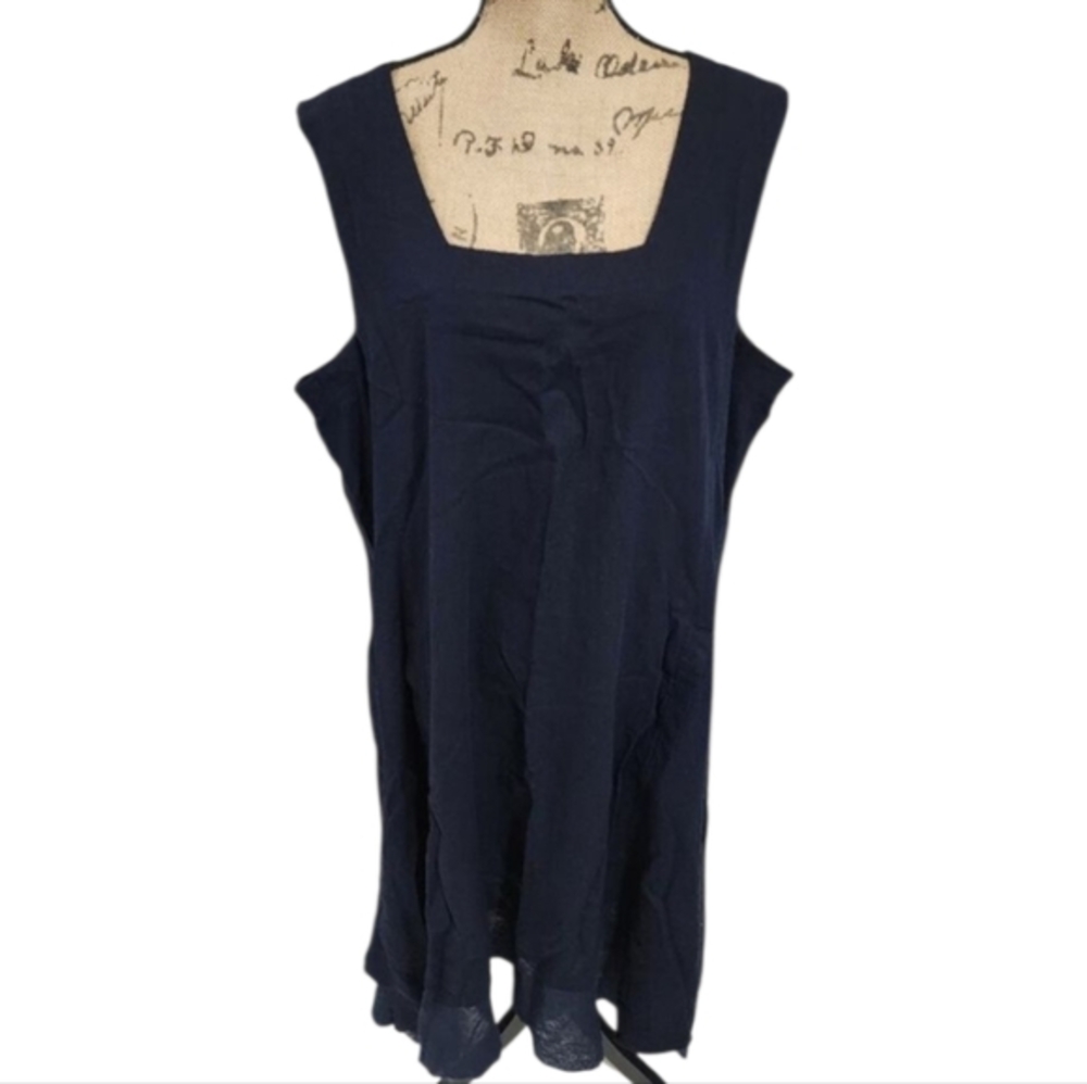 Cynthia Rowley navy blue linen blue square neck Lagenlook dress plus size 2X new